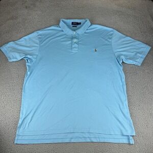 Polo Ralph Lauren‎ Polo Shirt Mens 2Xlt Blue Pima Soft Touch Flesh Pony